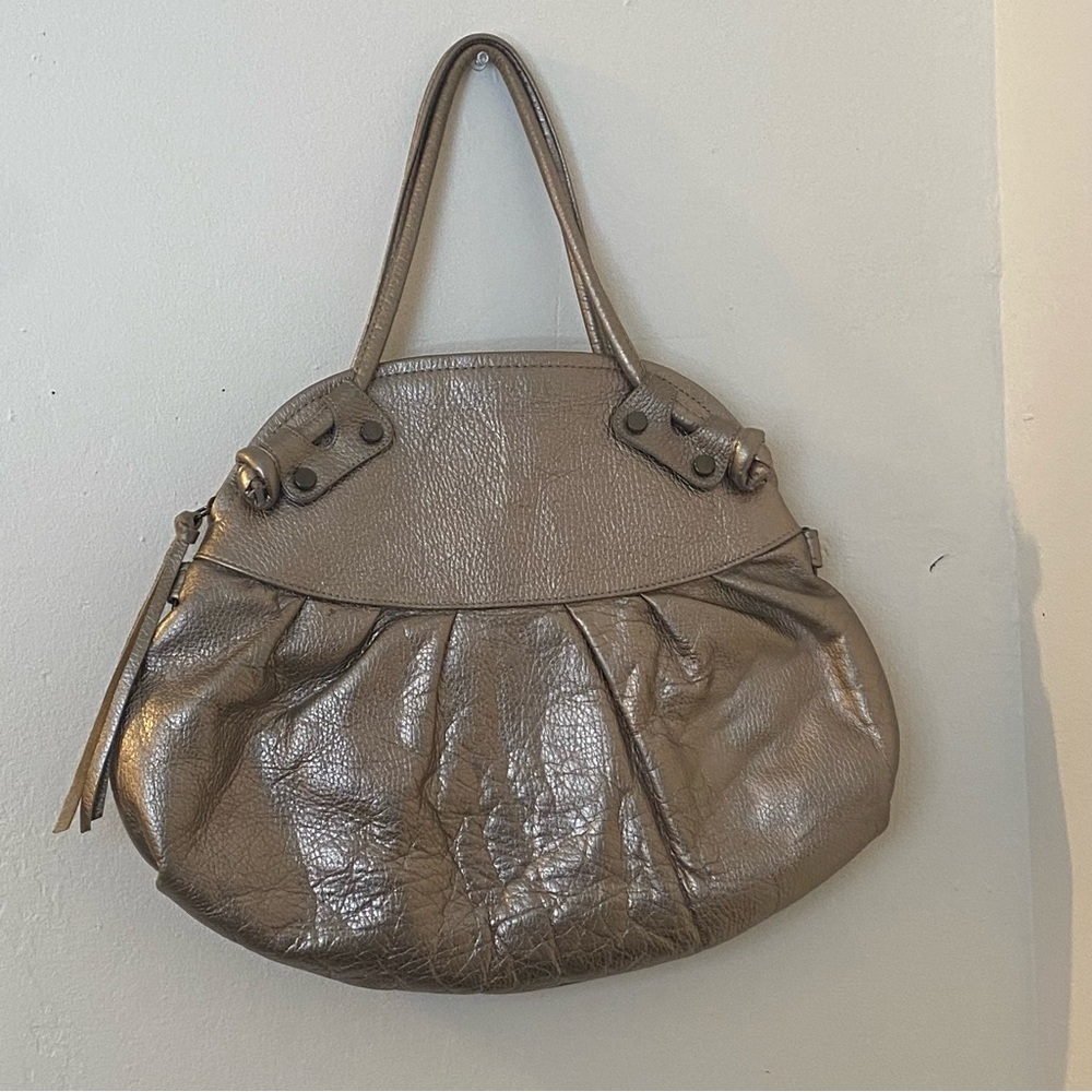 Elegant Gunmetal Gray Handbag w/ cross body strap.